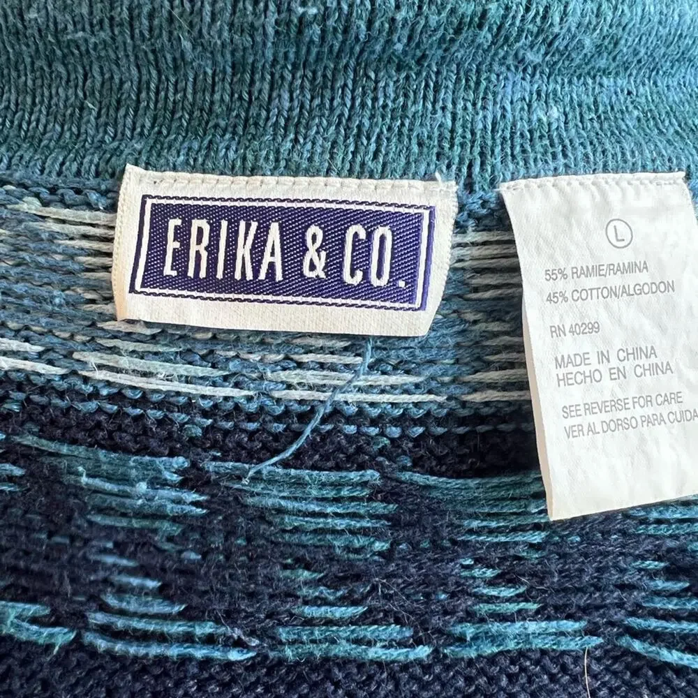 Vintage Erika & Co blue white and black striped patterned collared zip up jacket - Picture 3 of 9